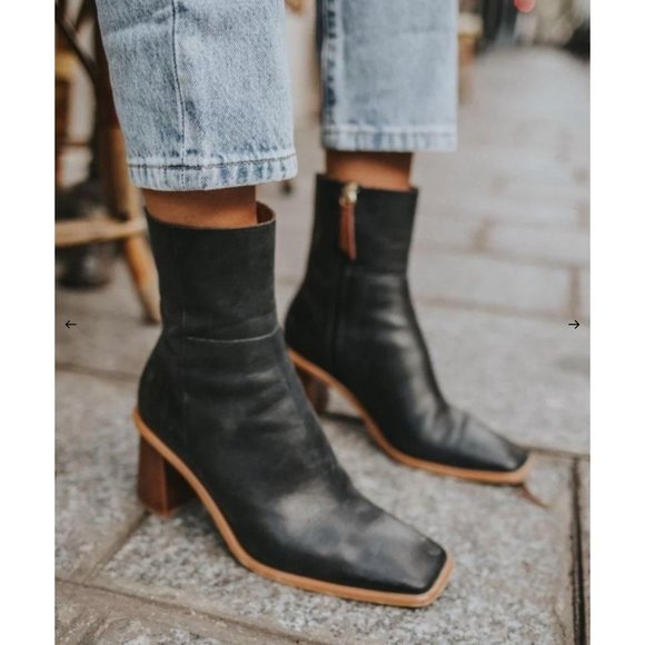 Free People Shoes - Free People X Alohas West Vintage Black Square Toe Leather Ankle Boots